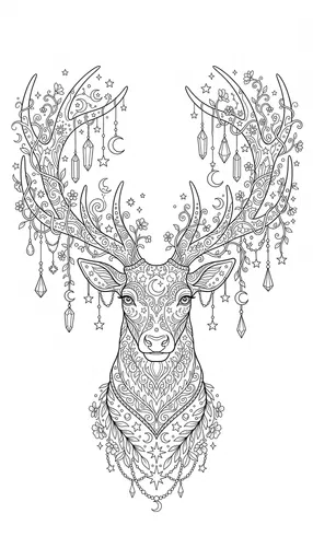 Mystical Celestial Stag Line Art Coloring Page