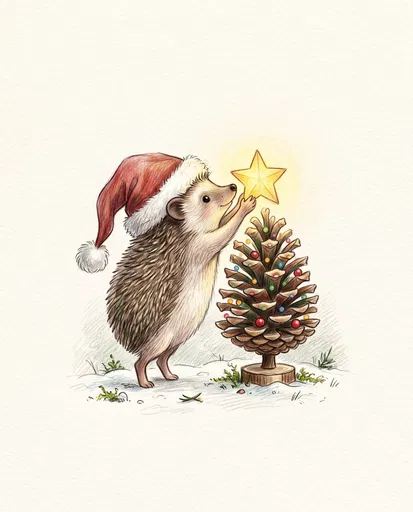 Hedgehog Decorating Pinecone Christmas Tree