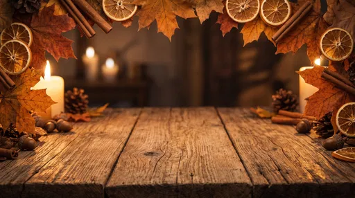 Rustic Wood Table With Autumn Border