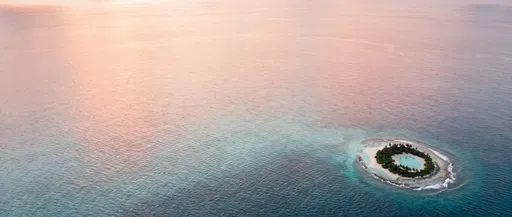 Aerial View of Coral Atoll at Sunset