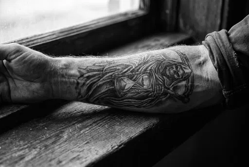 Monochrome Forearm Grim Reaper Tattoo