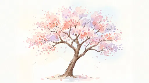 Pastel Watercolor Cherry Blossom Tree Illustration