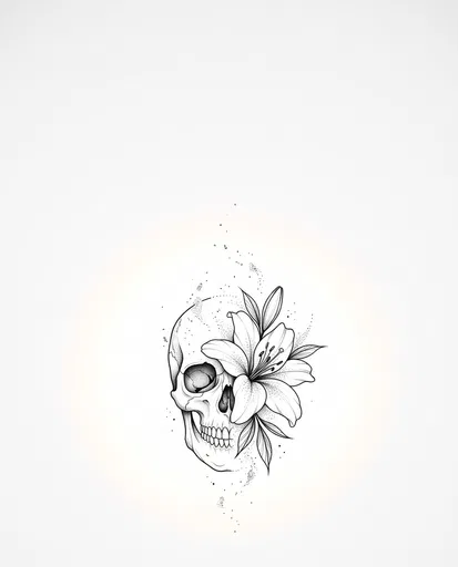 Minimalist Half Skull and Lily Illustration