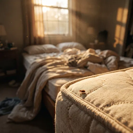 Bed Bug on Sunlit Mattress Corner