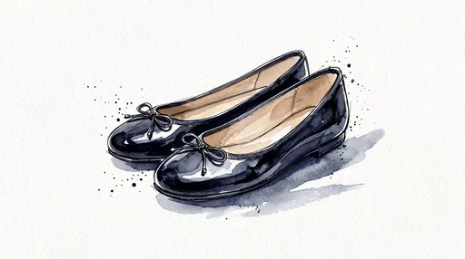 Watercolor Illustration of Black Ballet Flats