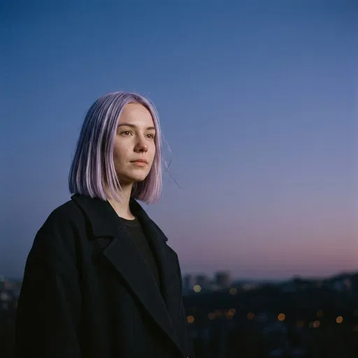 Woman With Lavender Bob At Dusk