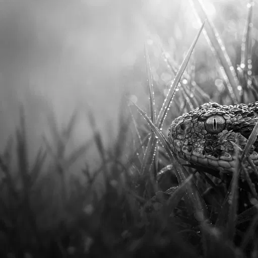 Monochrome Viper Head in Dewy Grass
