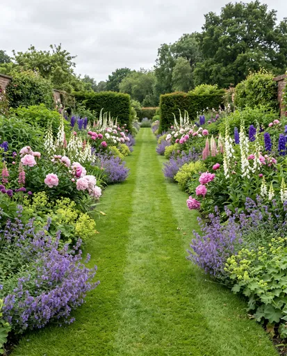 Symmetrical English Garden Herbaceous Flower Border Path