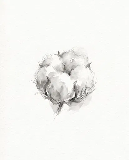 Monochrome Watercolor Cotton Boll Illustration