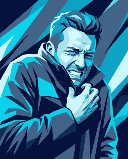 Blue Geometric Illustration of Wincing Man