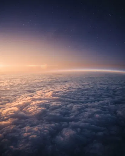 Aerial View Above Clouds at Twilight