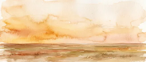 Warm Watercolor Steppe Sunset Panorama