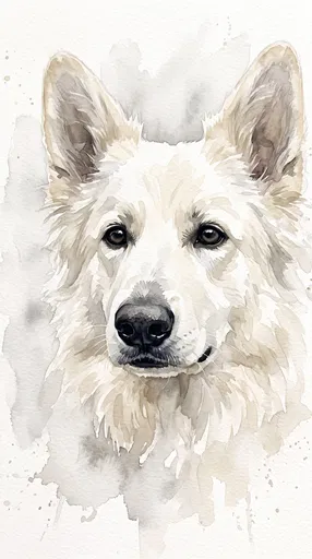 Watercolor Portrait of White Shepherd Dog