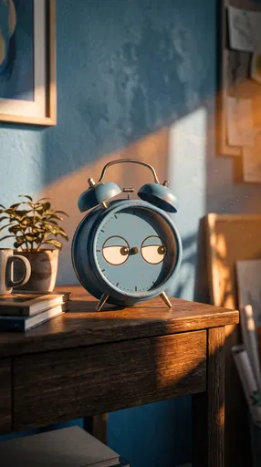 Blue Vintage Alarm Clock Giving Side Eye
