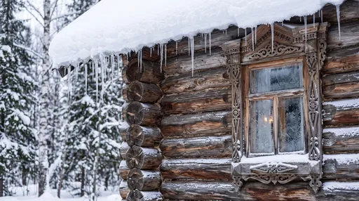 Snowy Siberian Log Cabin Window