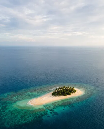 Aerial View of Solitary Tropical Island