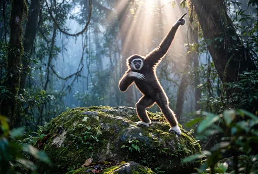 Gibbon Striking Disco Pose in Jungle