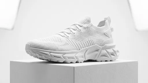 All-White Knit Running Sneaker on Plinth