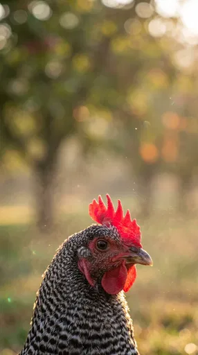 Backlit Barred Rock Hen Portrait