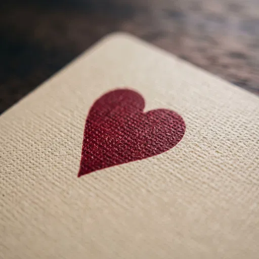 Macro Close-Up of Red Heart Card