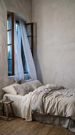 Unmade Linen Bed Beside Open Window