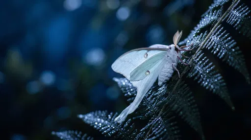 Luna Moth Resting on Night Fern