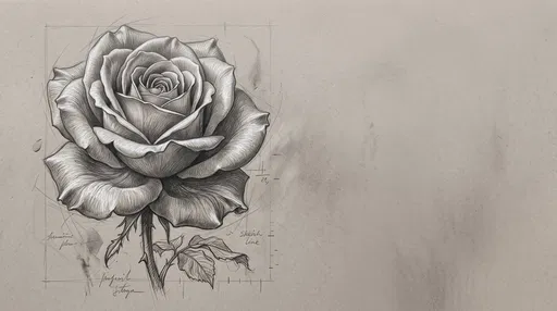 Classical Graphite Rose Study on Gray Paper