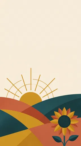 Minimalist Geometric Sunrise and Sunflower Illustration