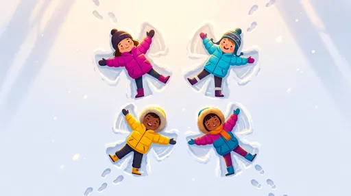 Four Children Making Snow Angels Illustration