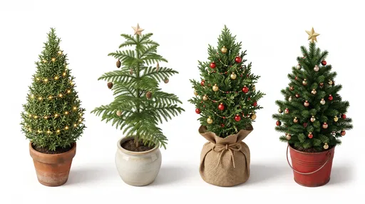 Four Miniature Potted Christmas Trees Set