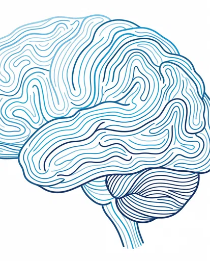 Blue Contour Line Drawing of Brain