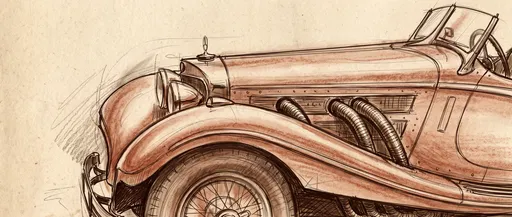 Vintage Roadster Chalk and Ink Sketch