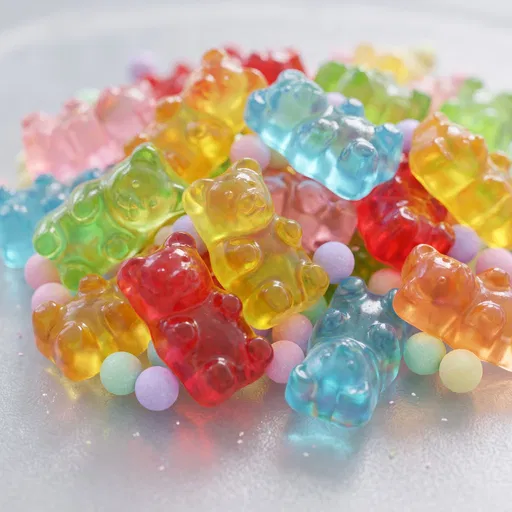 Colorful Gummy Bears and Pastel Sugar Pearls