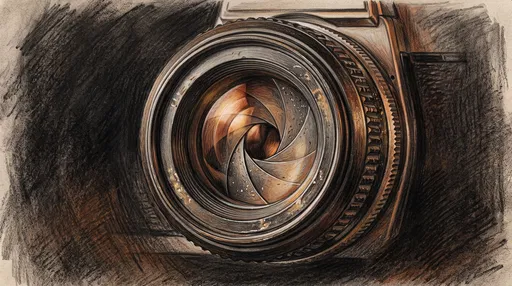 Charcoal and Pencil Vintage Camera Lens Drawing