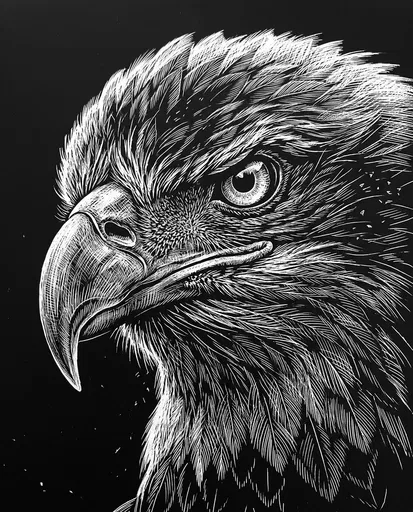 Scratchboard Bald Eagle Head Illustration