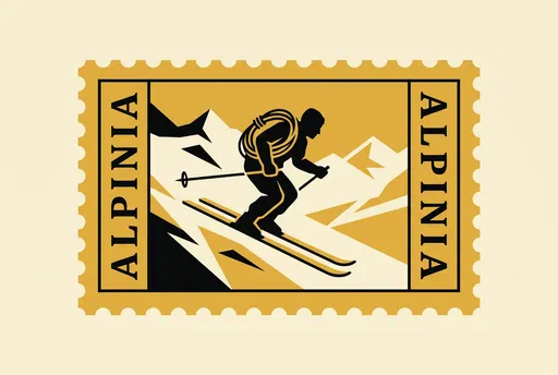 Alpinia Ski Mountaineer Stamp Illustration
