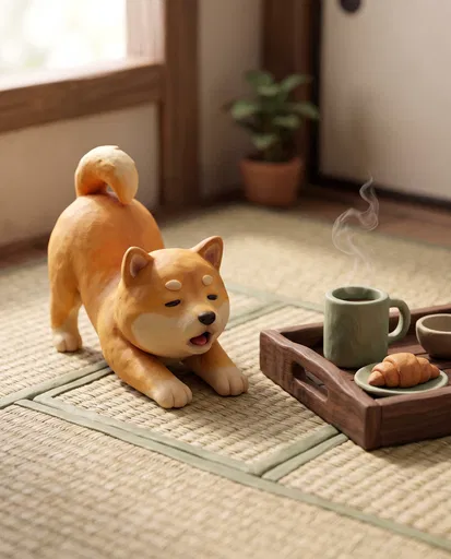 Clay Style Shiba Inu Morning Stretch