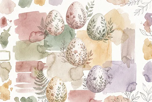 Botanical Watercolor Easter Eggs and Swatches