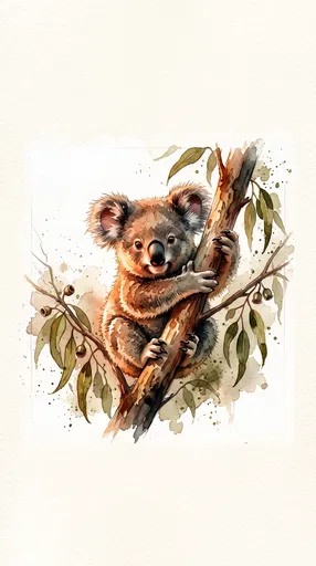Watercolor Baby Koala on Eucalyptus Branch