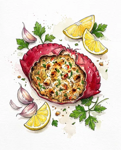 Watercolor Baked Deviled Crab Illustration