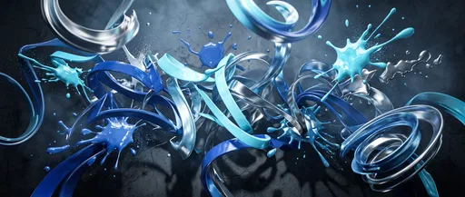 Abstract Blue and Silver 3D Graffiti Ribbons