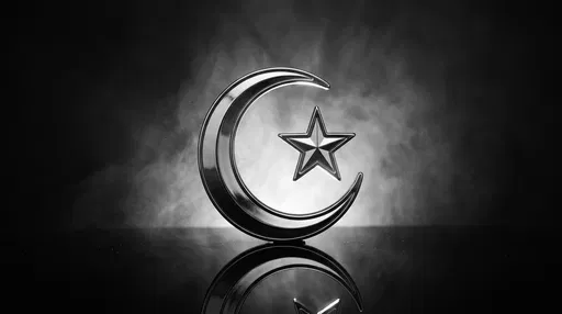 Monochrome Silver Islamic Crescent and Star