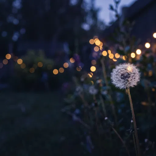 Dandelion Puffball in Twilight Garden