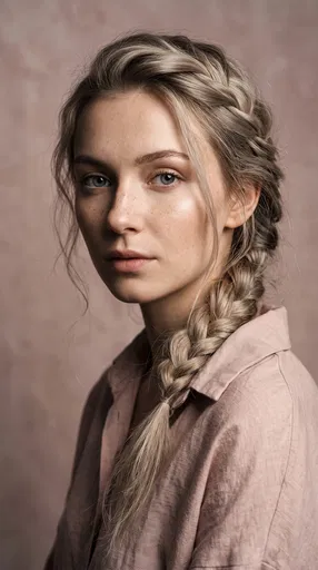 Studio Portrait of Woman with Braided Hair