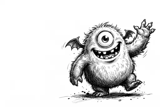 Friendly Cyclops Monster Waving Sketch