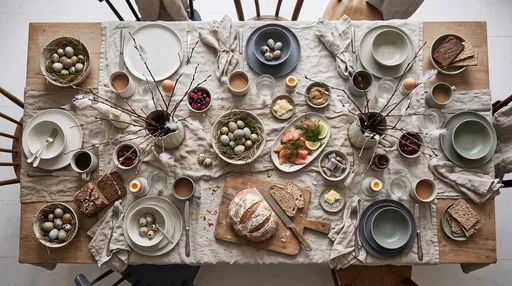 Rustic Nordic Easter Brunch Table Overhead View