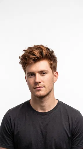 Young Man With Auburn Layered Quiff
