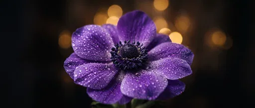 Purple Anemone Flower With Water Droplets