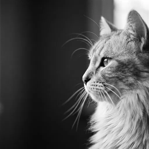 Monochrome Profile of Domestic Longhair Cat