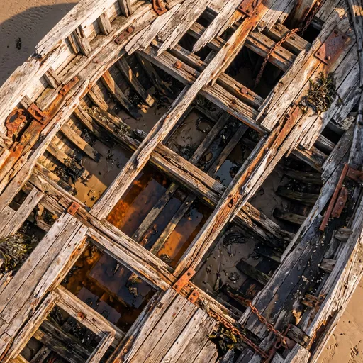 Overhead View of Decaying Wooden Shipwreck